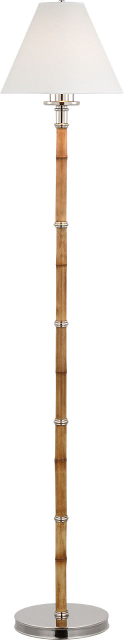 Dalfern Petite Reading Floor Lamp in Waxed Bamboo and Polished Nickel with White Parchment Shade
