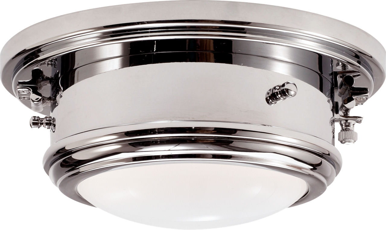 Marine Porthole Small Flush Mount in Polished Nickel with White Glass