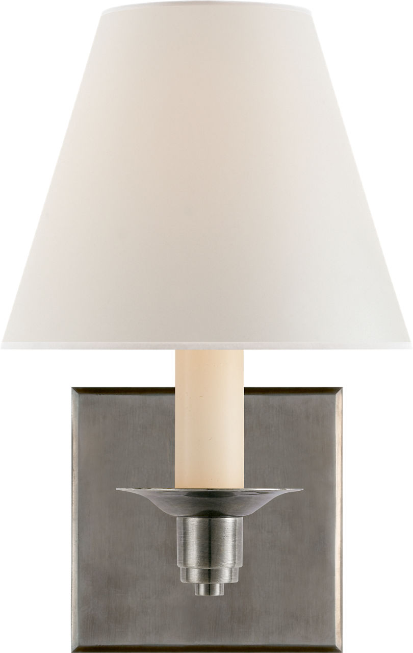 Evans Single Arm Sconce in Antique Nickel with Percale Shade