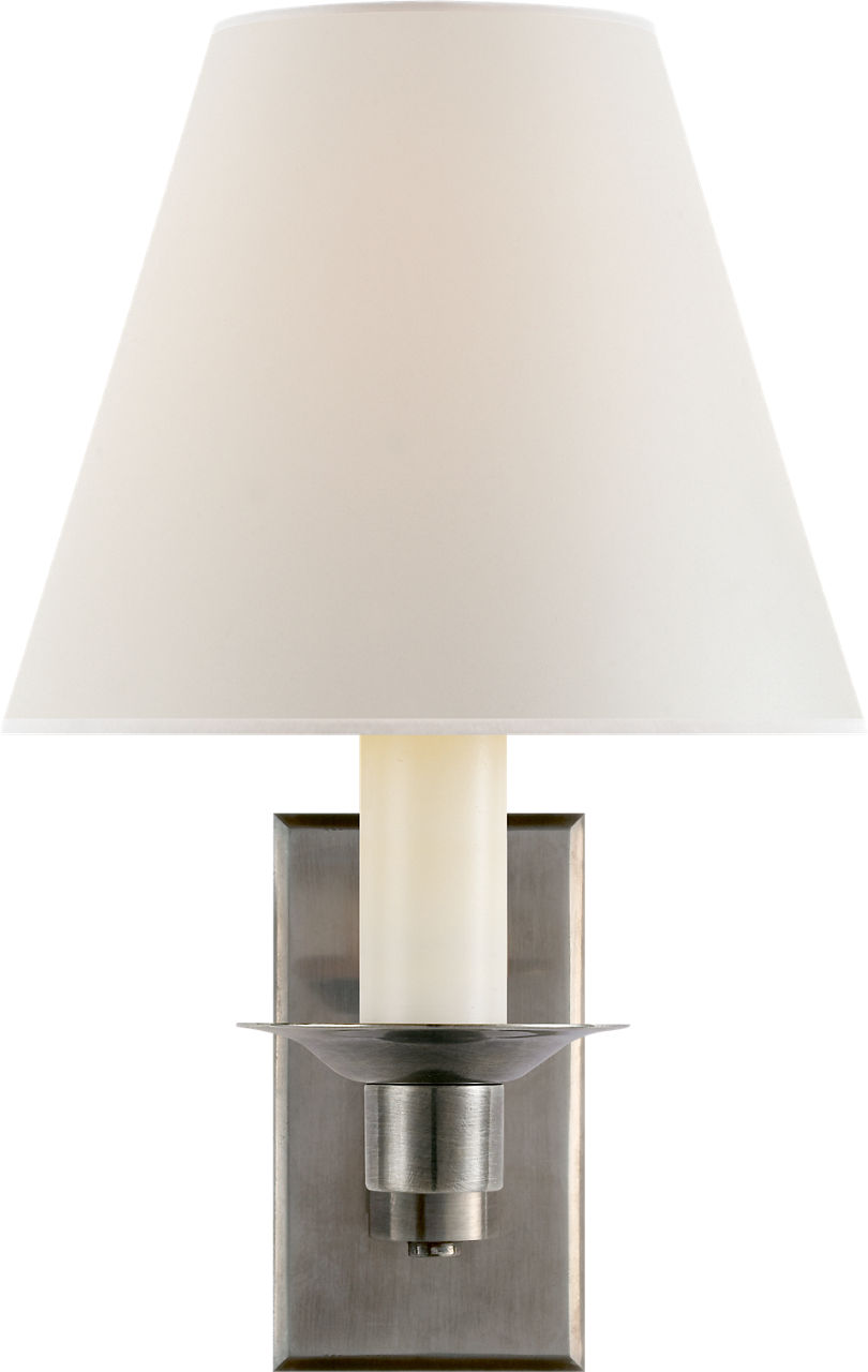 Evans Library Sconce in Antique Nickel with Percale Shade