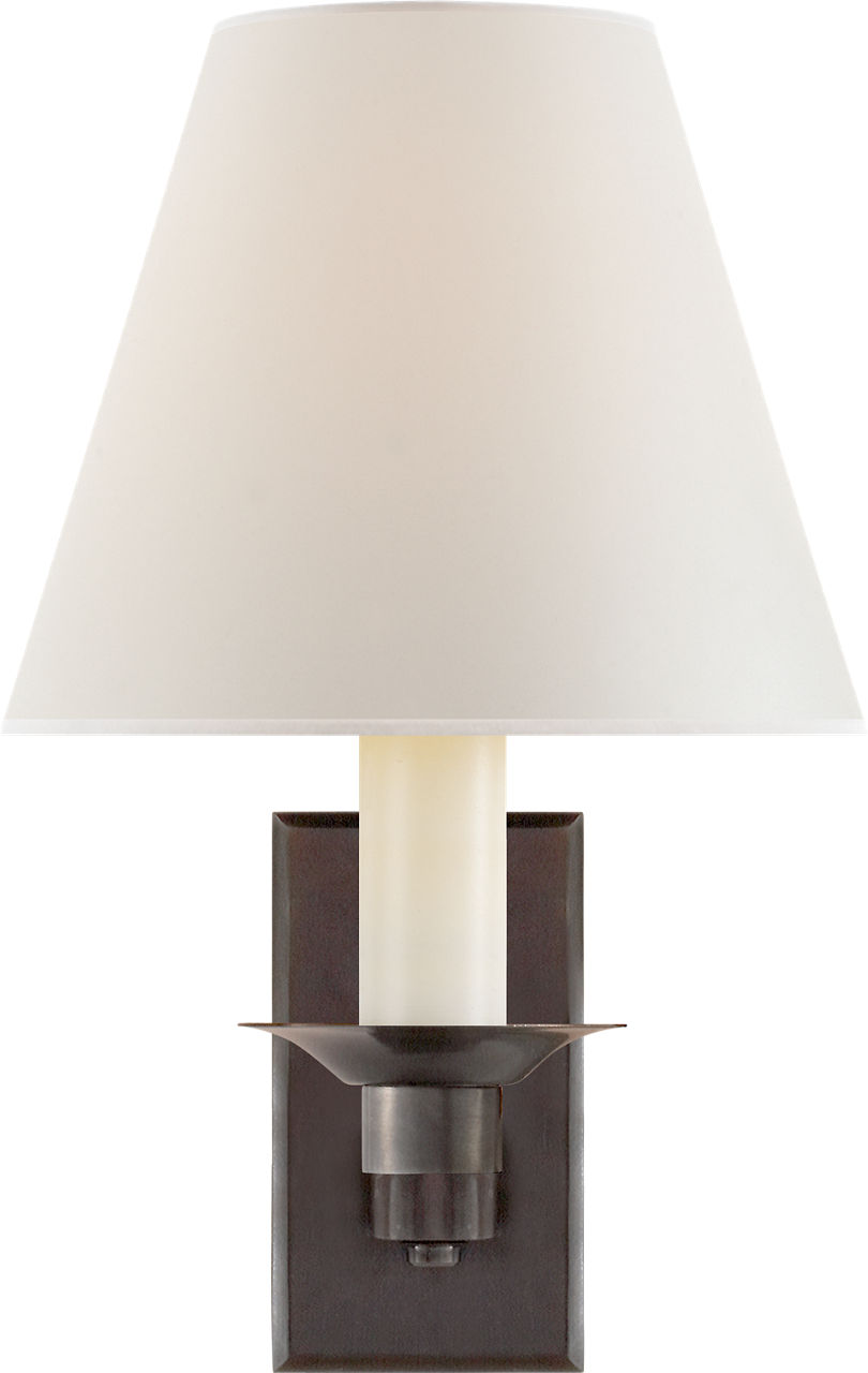 Evans Library Sconce in Bronze with Percale Shade