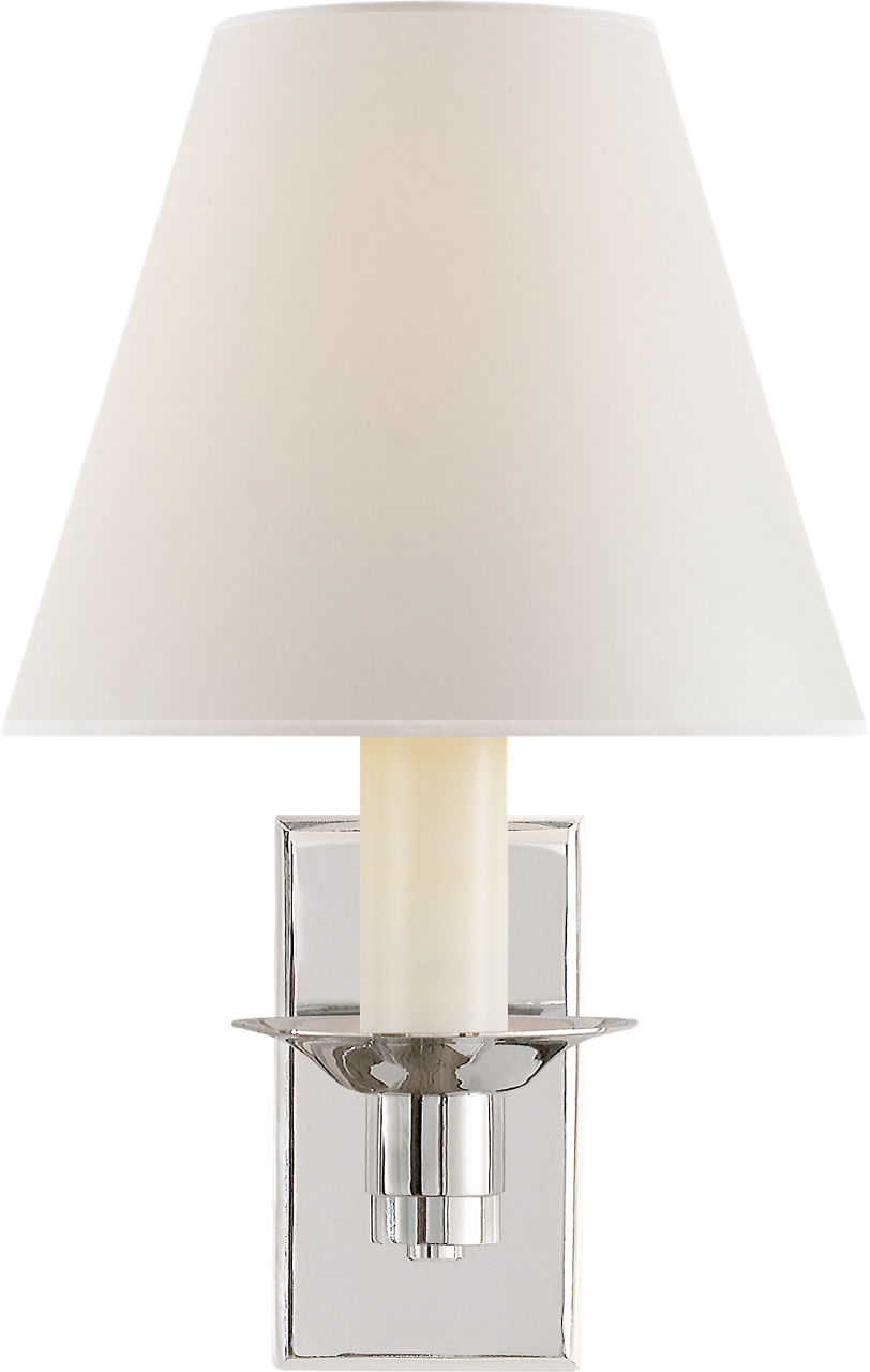 Evans Library Sconce in Polished Nickel with Percale Shade