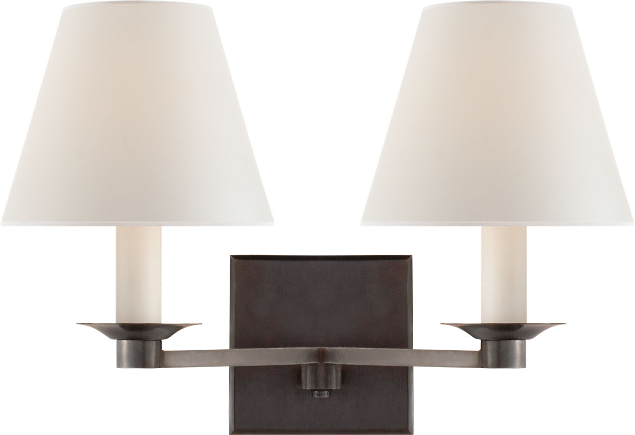 Evans Double Arm Sconce in Bronze with Percale Shade
