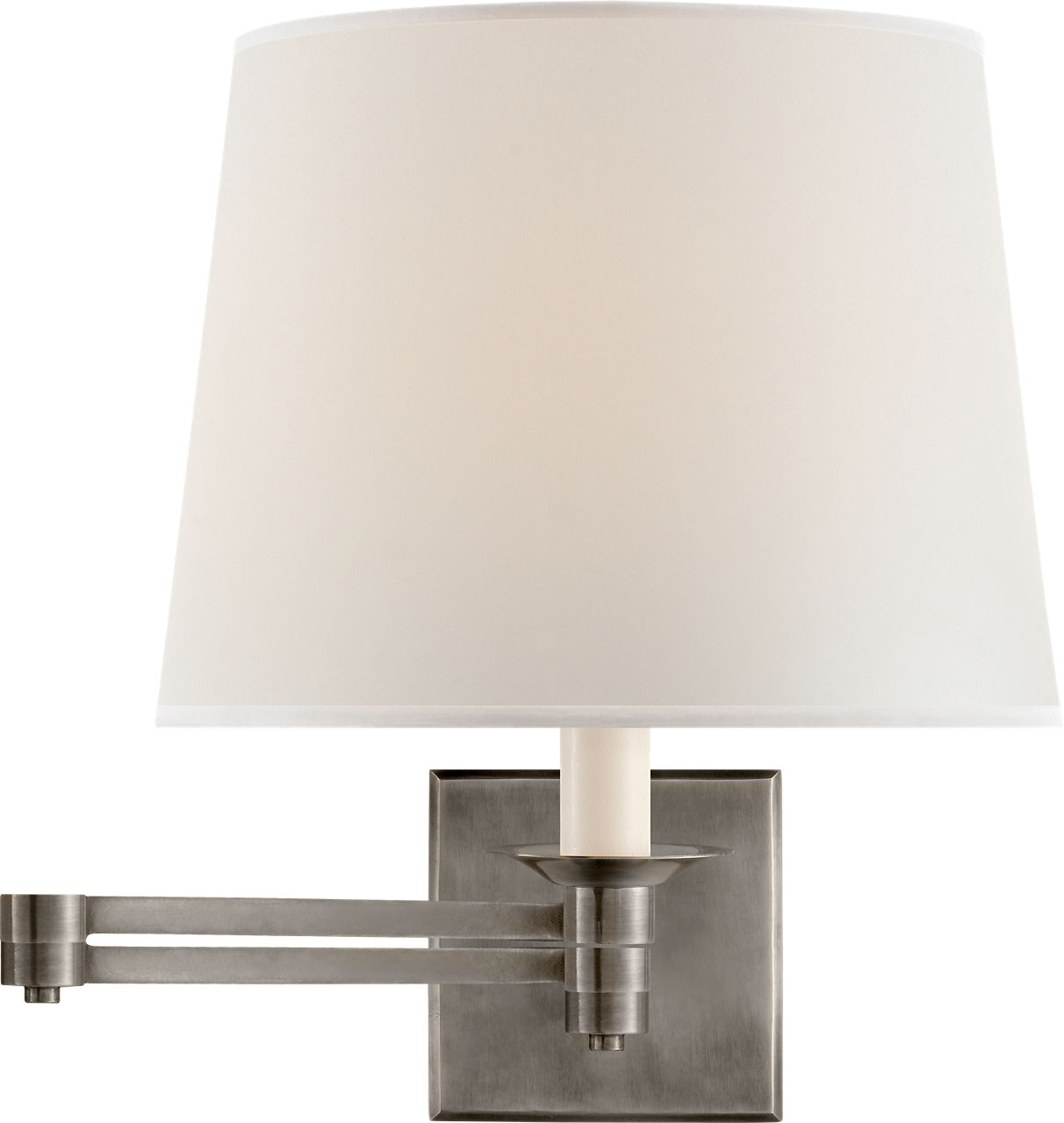 Evans Swing Arm Sconce in Antique Nickel with Percale Shade