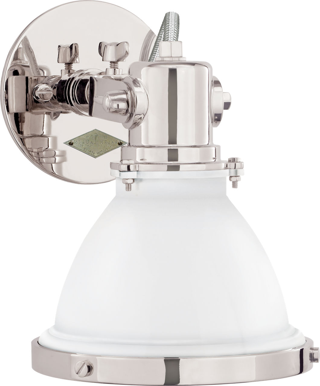 Fulton Small Sconce in Polished Nickel with White Enamel Shade