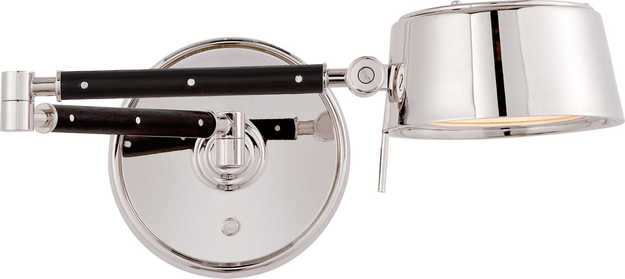 Alaster Articulating Wall Light in Polished Nickel and Black Ebony