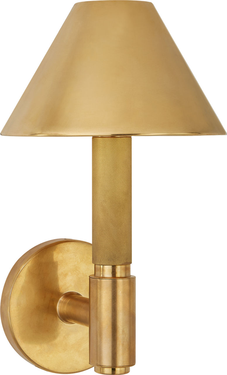 Barrett Small Single Knurled Sconce in Natural Brass with Natural Brass Shades