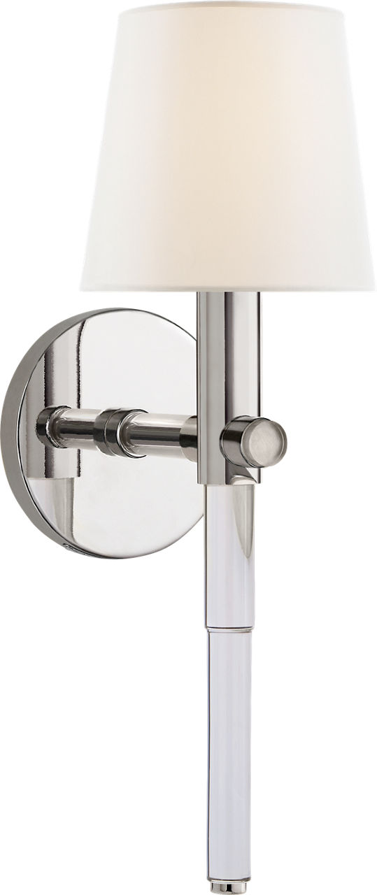 Sable Tail Sconce in Crystal and Polished Nickel with Linen Shade