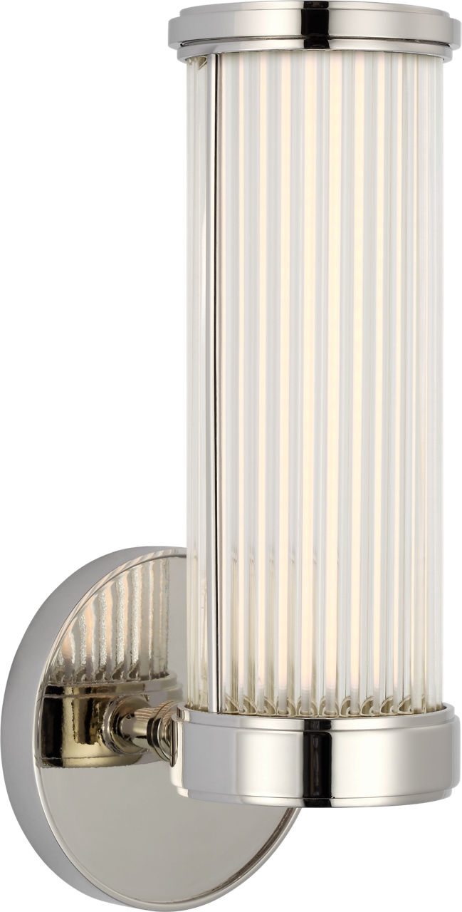 Ranier Single Bath Light in Polished Nickel with Clear Glass Rods