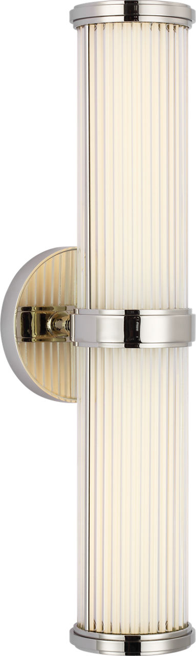 Ranier Double Bath Light in Polished Nickel with Clear Glass Rods