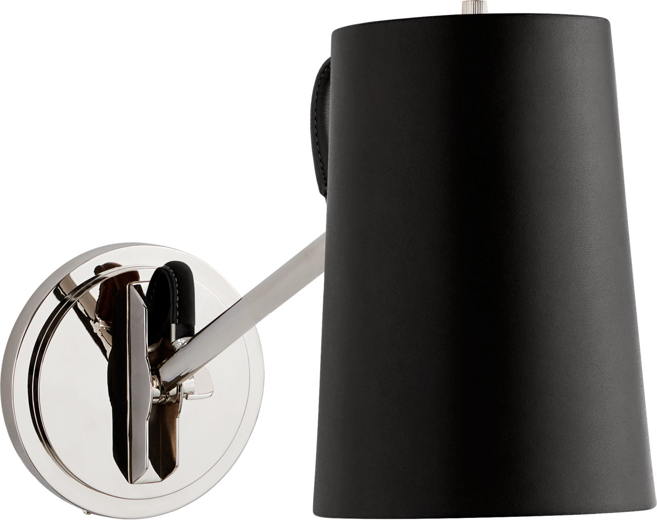 Benton Single Library Sconce in Polished Nickel with Chocolate Leather Shade