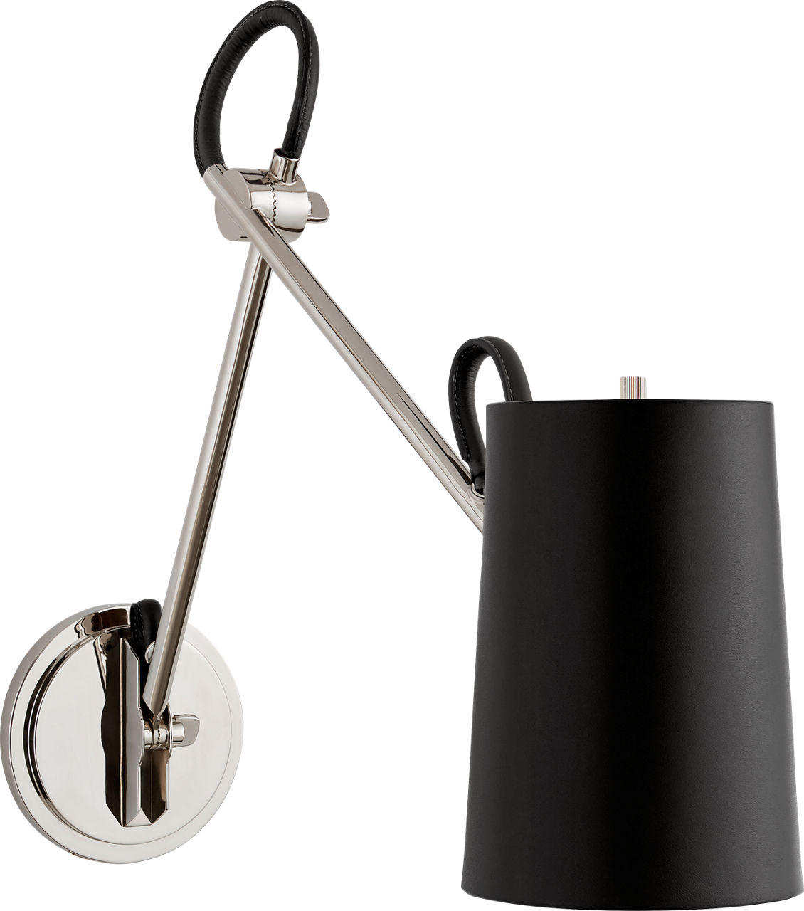 Benton Double Library Sconce in Polished Nickel with Chocolate Leather Shade