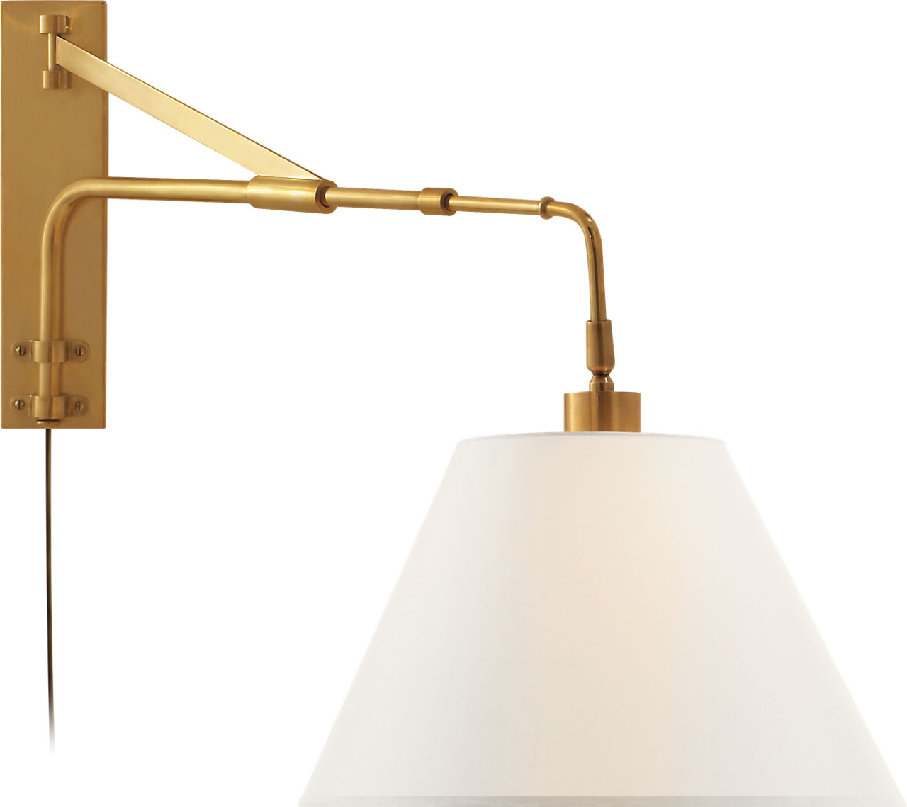Brompton Extension Swing Arm in Natural Brass with Linen Shade