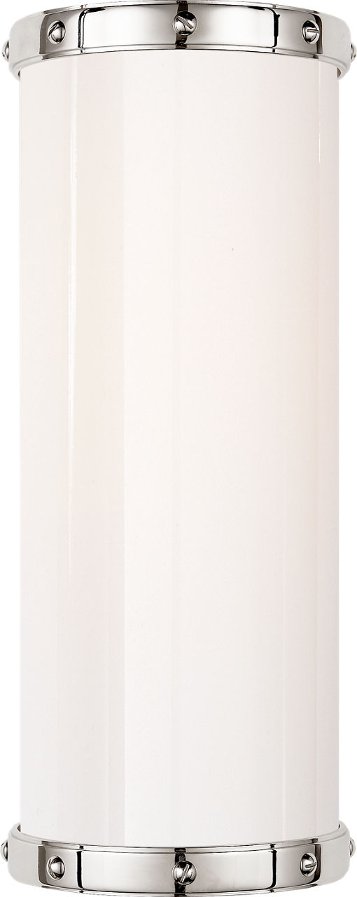 Bleeker Single Bath Sconce in Polished Nickel with White Glass