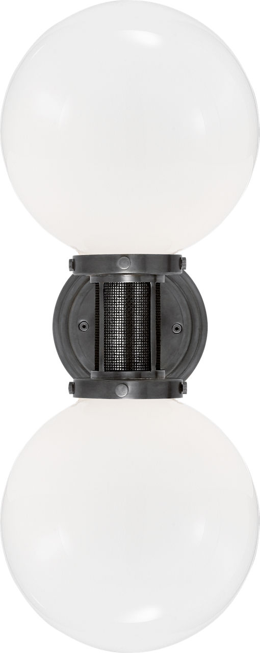 McCarren Double Sconce in Bronze with White Glass