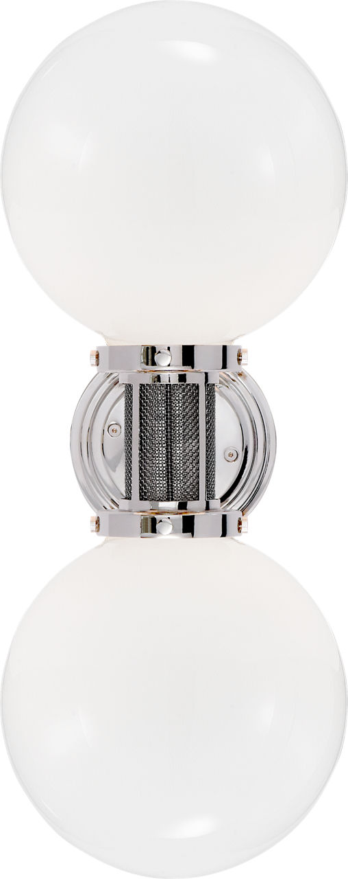McCarren Double Sconce in Polished Nickel with White Glass