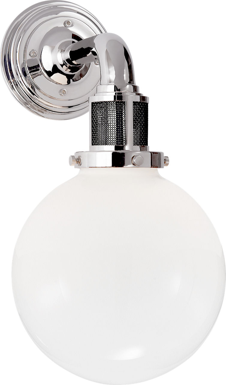 McCarren Single Sconce in Polished Nickel with White Glass