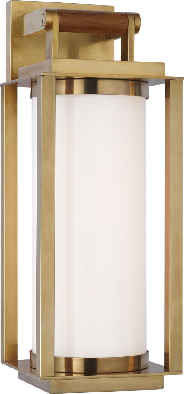 Northport Medium Bracketed Wall Lantern in Natural Brass and Teak with White Glass
