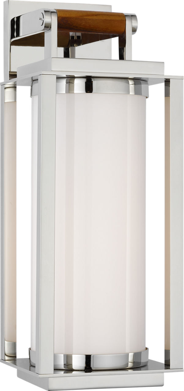 Northport Medium Bracketed Wall Lantern in Polished Nickel and Teak with White Glass