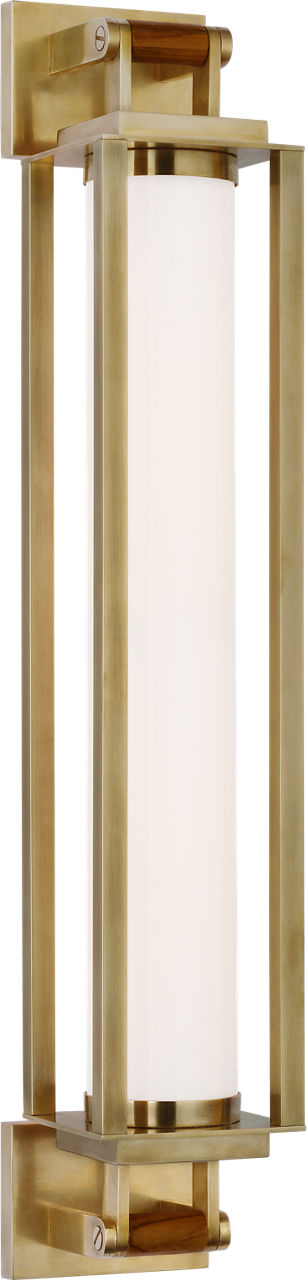 Northport 24" Linear Sconce in Natural Brass and Teak with White Glass