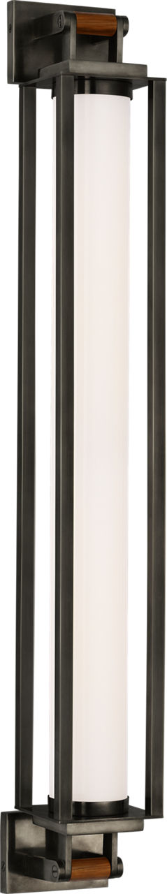 Northport 32" Linear Sconce in Bronze and Teak with White Glass