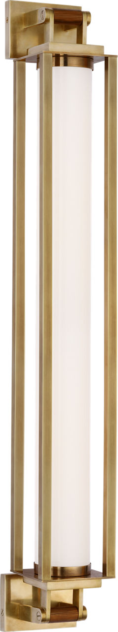 Northport 32" Linear Sconce in Natural Brass and Teak with White Glass