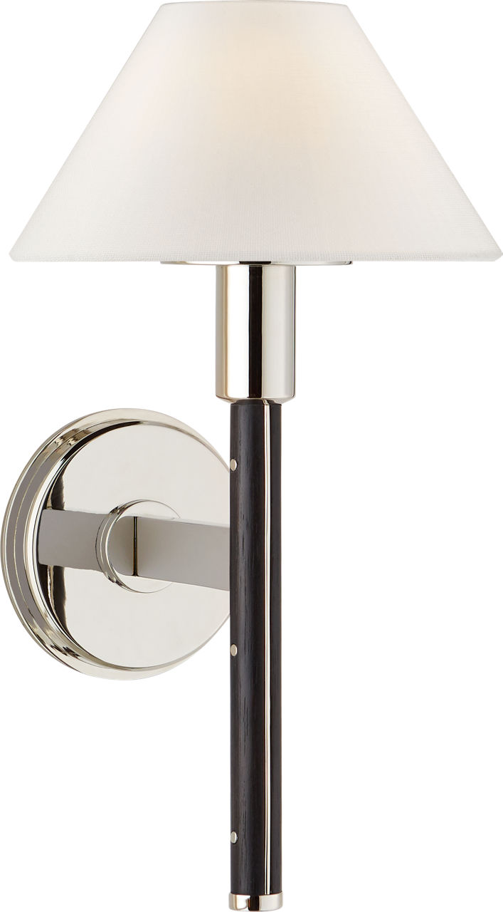 Radford Small Sconce in Polished Nickel and Black Ebony with Linen Shade