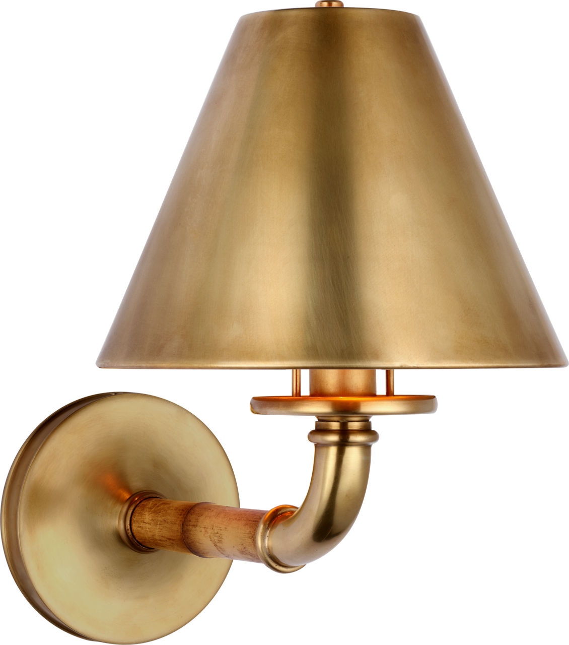 Dalfern Medium Single Sconce in Waxed Bamboo and Natural Brass with Natural Brass Shade