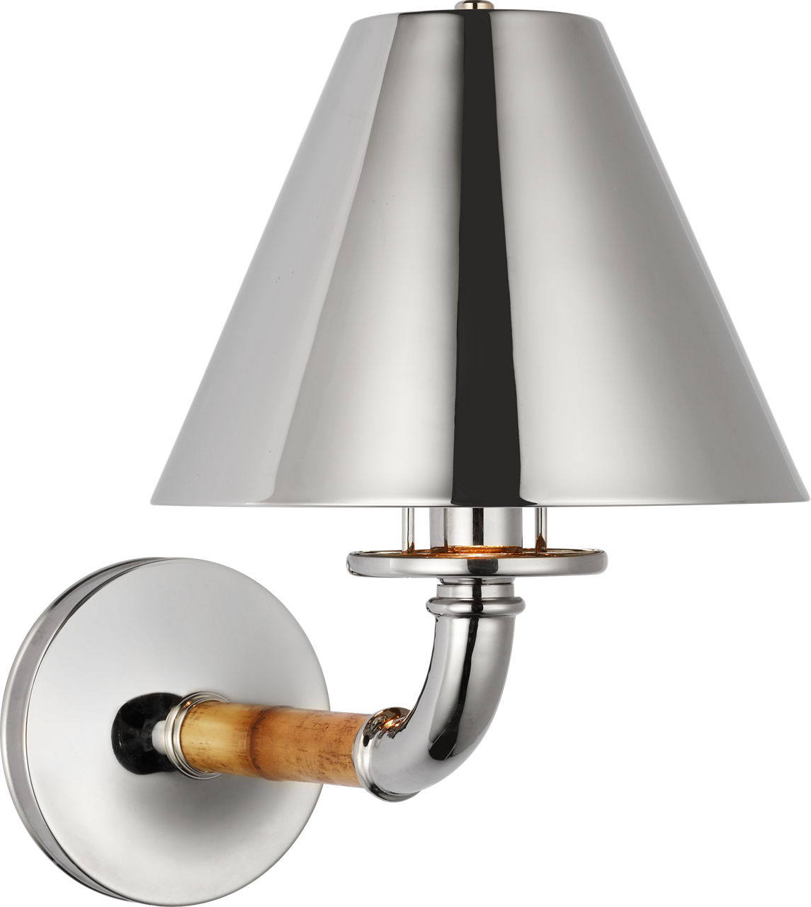 Dalfern Medium Single Sconce in Waxed Bamboo and Polished Nickel with Polished Nickel Shade