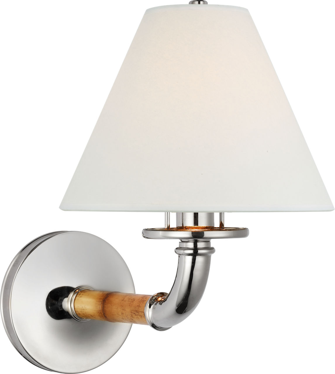 Dalfern Medium Single Sconce in Waxed Bamboo and Polished Nickel with White Parchment Shade