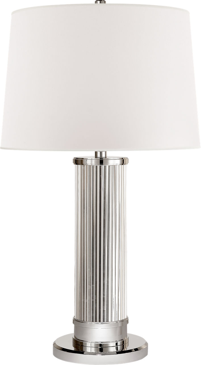 Allen Table Lamp in Polished Nickel and Glass Rods with White Paper Shade
