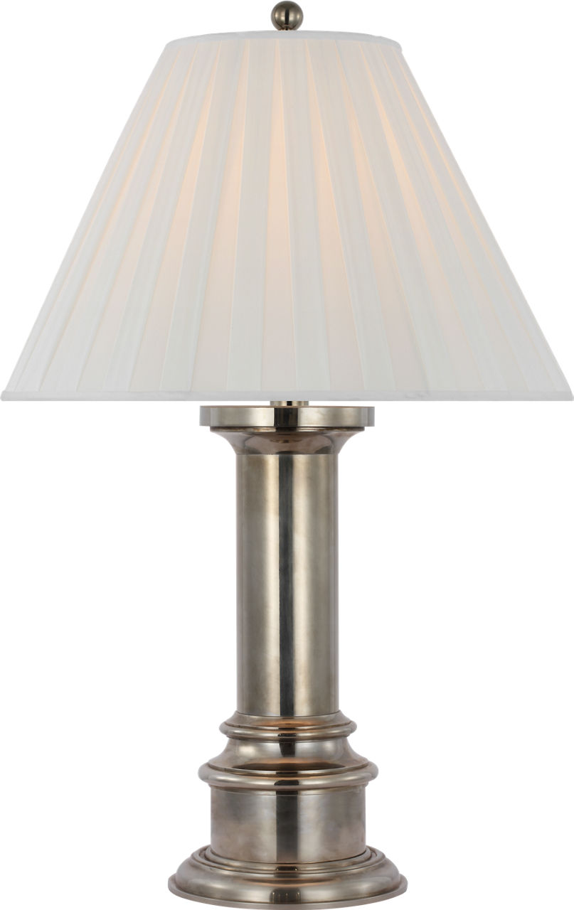 Hammett Large Table Lamp in Butler's Silver with Silk Box Pleat Shade