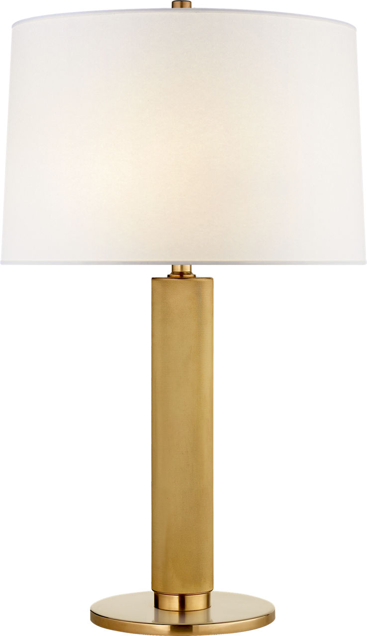 Barrett Medium Knurled Table Lamp in Natural Brass with Linen Shade