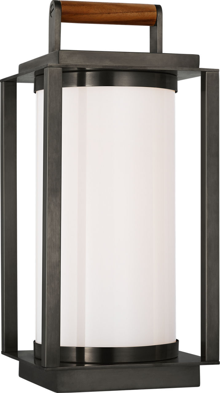 Northport Small Table Lantern in Bronze and Teak with White Glass