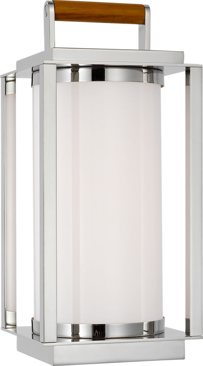 Northport Small Table Lantern in Polished Nickel and Teak with White Glass