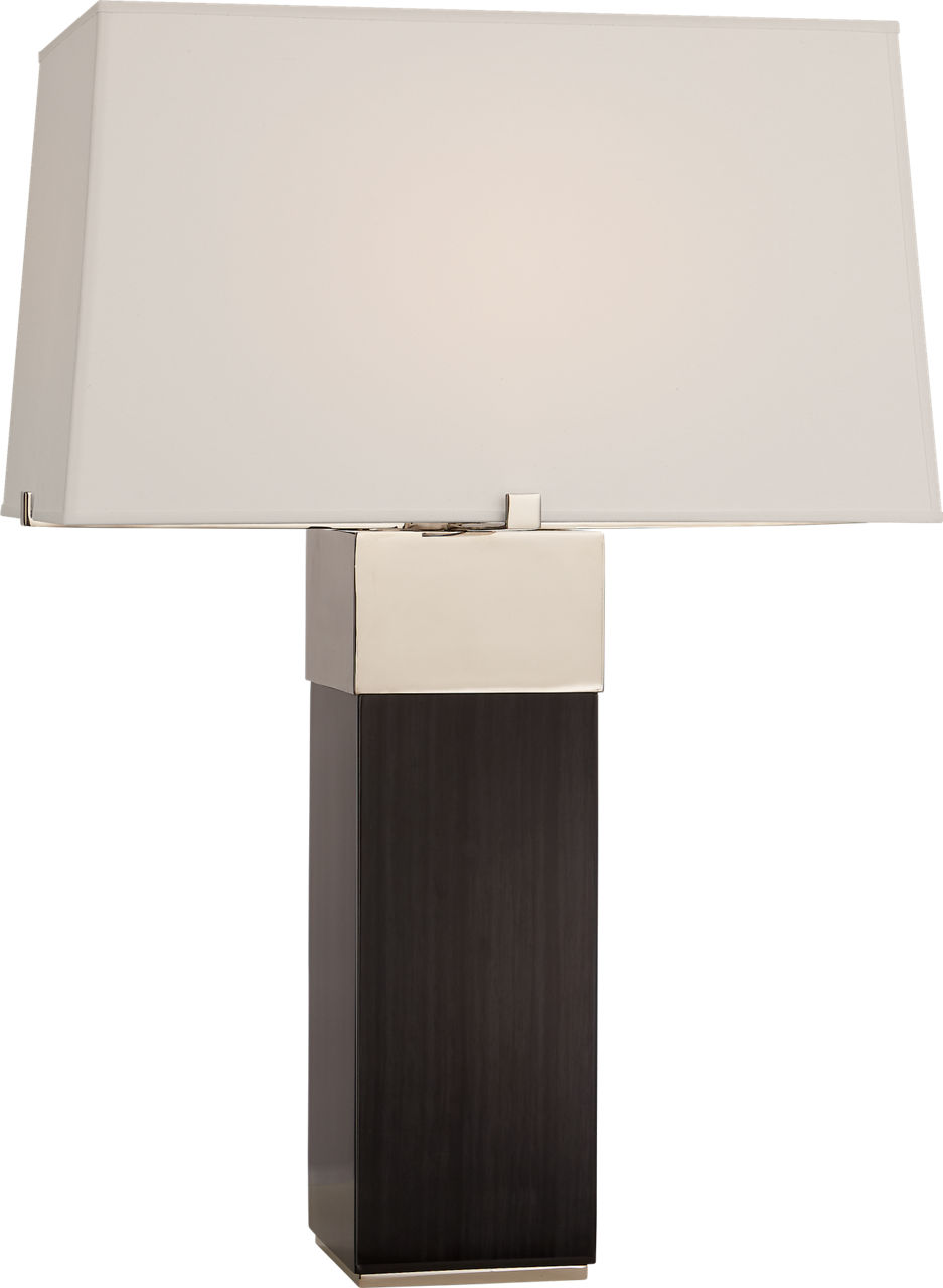 Hardy Table Lamp in Black Ebony and Polished Nickel with Percale Shade