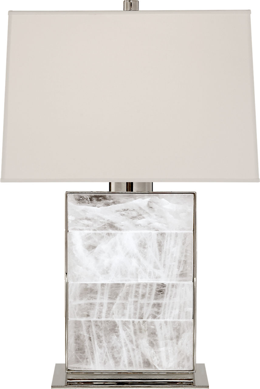 Ellis Bedside Lamp in Polished Nickel and Quartz with Percale Shade