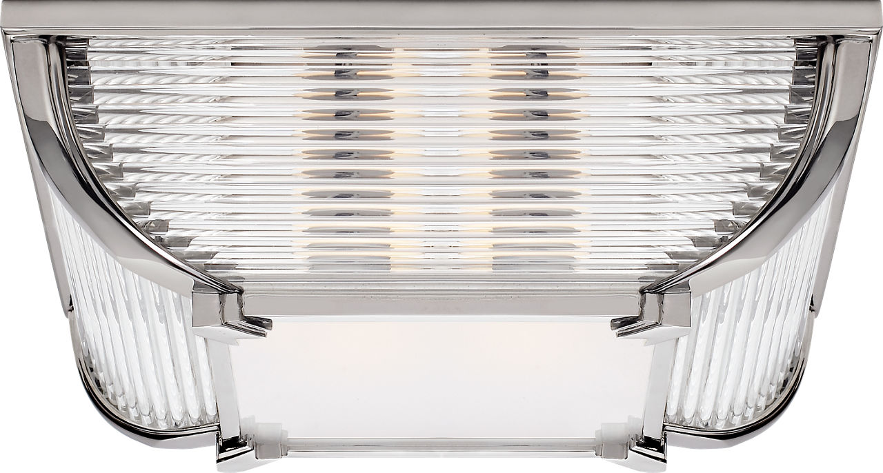 Perry Large Flush Mount in Polished Nickel and Glass Rods with White Glass