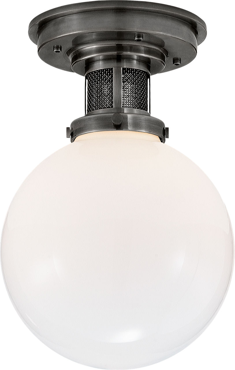 McCarren Small Flush Mount in Bronze with White Glass