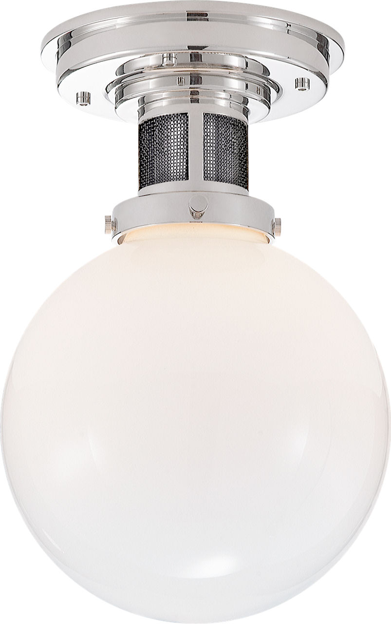 McCarren Small Flush Mount in Polished Nickel with White Glass