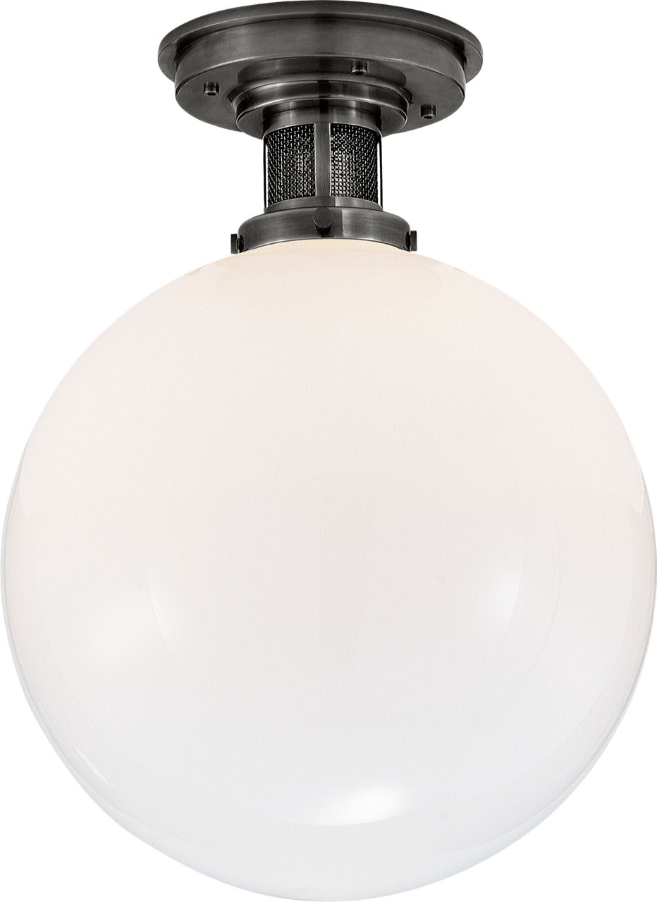 McCarren Medium Flush Mount in Bronze with White Glass