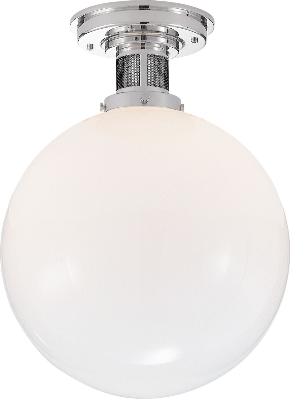 McCarren Medium Flush Mount in Polished Nickel with White Glass