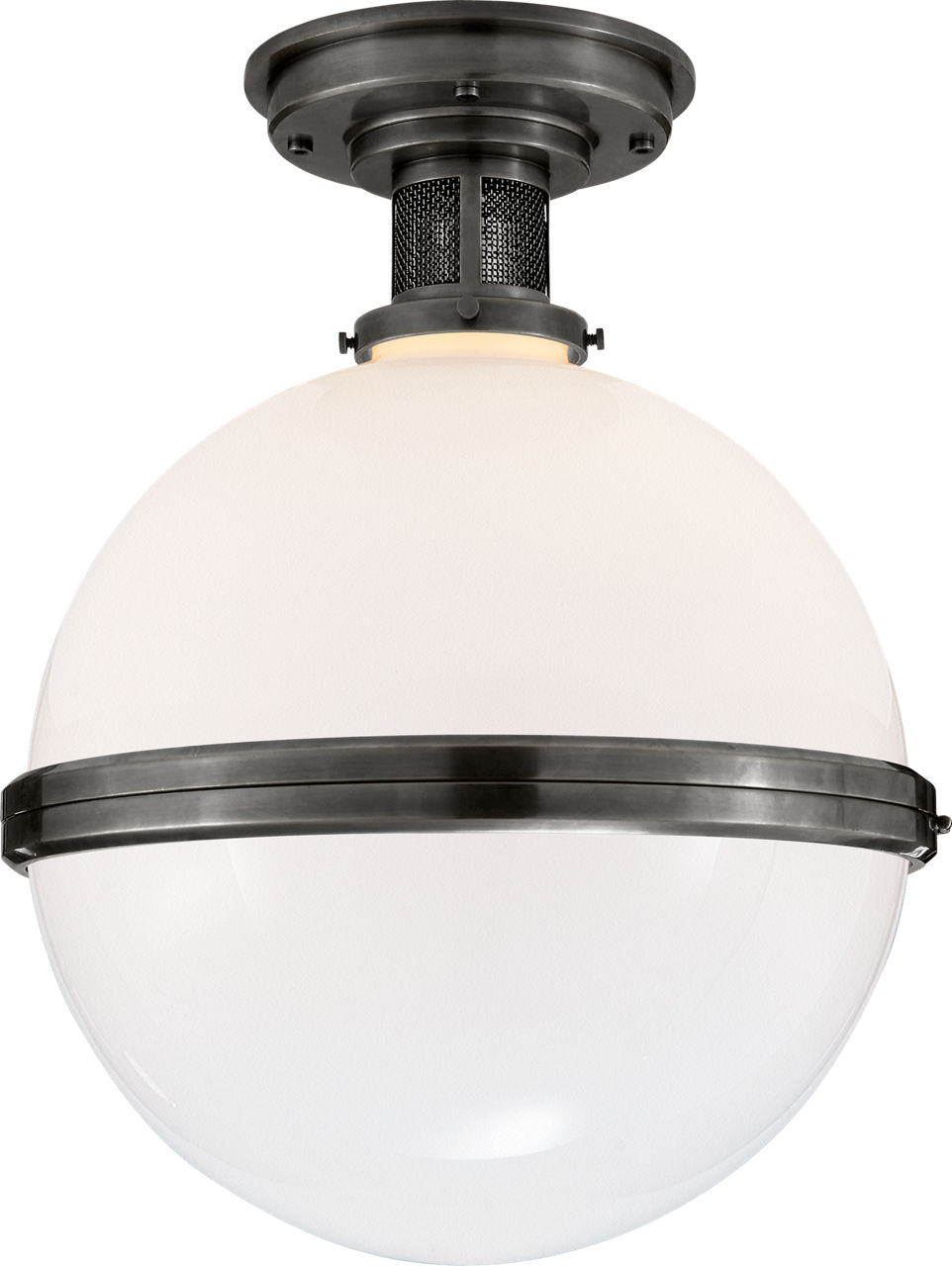 McCarren Large Flush Mount in Bronze with White Glass