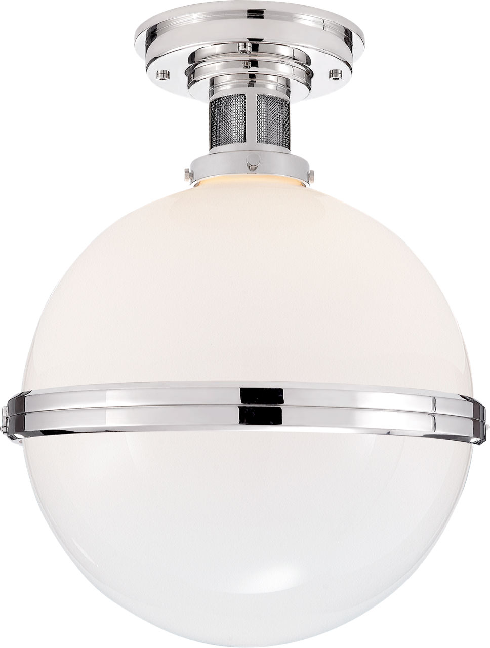 McCarren Large Flush Mount in Polished Nickel with White Glass