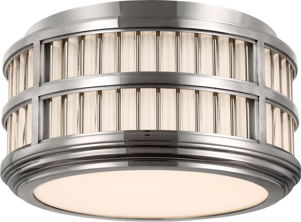Perren 12" Flush Mount in Polished Nickel and Glass Rods
