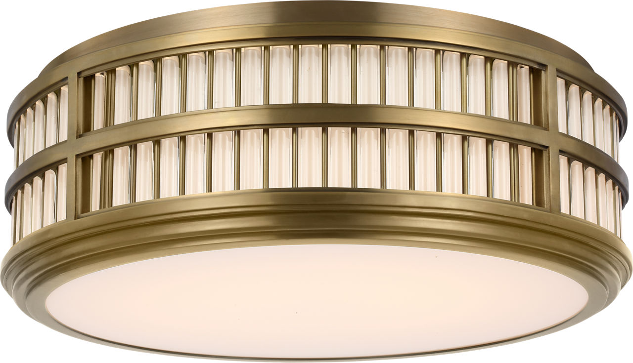 Perren 18" Flush Mount in Natural Brass and Glass Rods