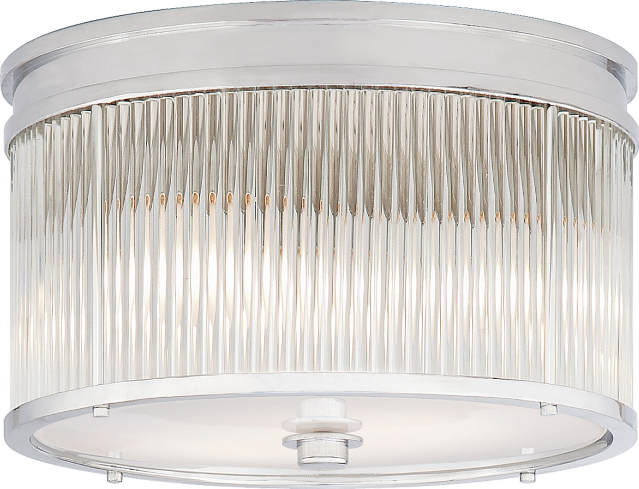 Allen Medium Round Flush Mount in Polished Nickel and Glass Rods with White Glass