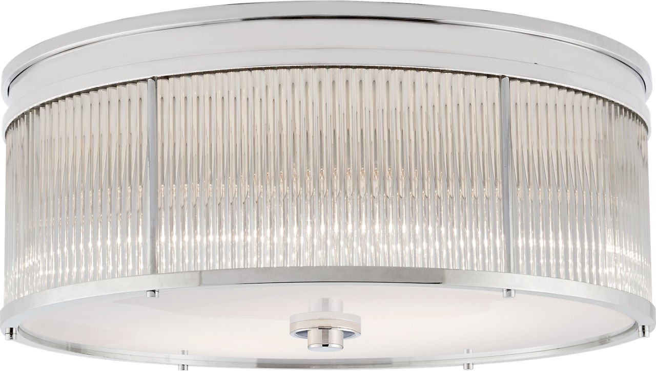 Allen Large Round Flush Mount in Polished Nickel and Glass Rods with White Glass