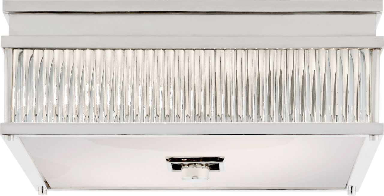 Allen Square Flush Mount in Polished Nickel and Glass Rods with White Glass