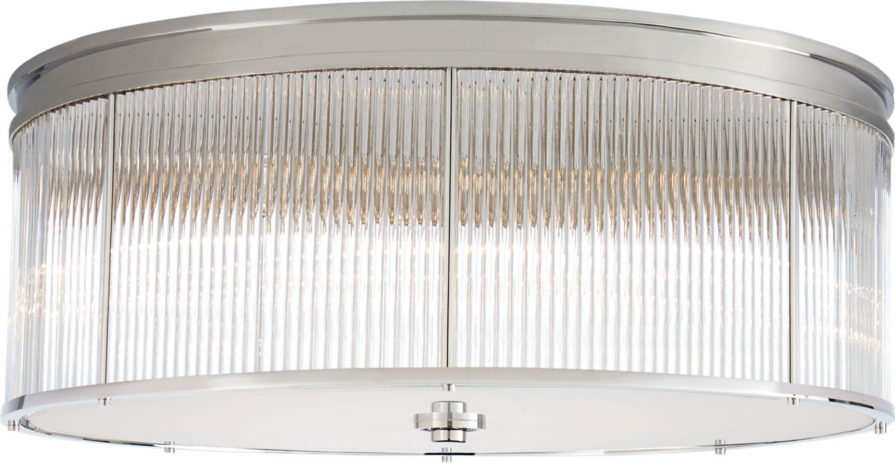 Allen Grande Flush Mount in Polished Nickel and Glass Rods with White Glass
